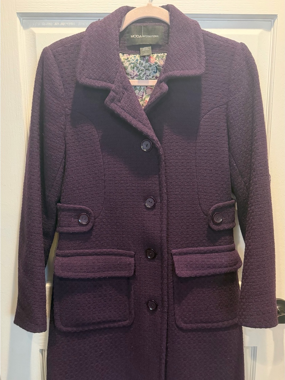 Moda Size 2 Dark Purple Textured Pea Coat-Purple Peplum Double Breasted Pea Coat